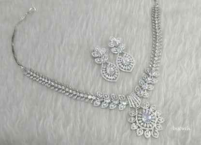 Silver American Diamond Ad Karam Necklace Set