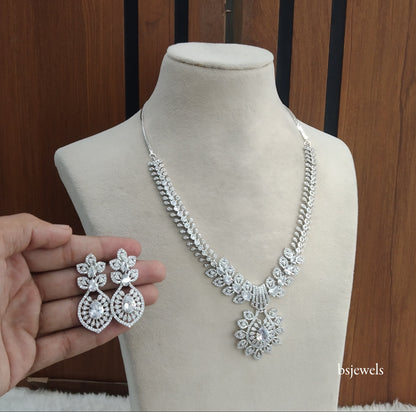 Silver American Diamond Ad Karam Necklace Set