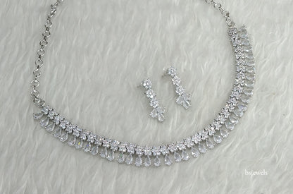 Silver American Diamond Ad Manat Necklace Set