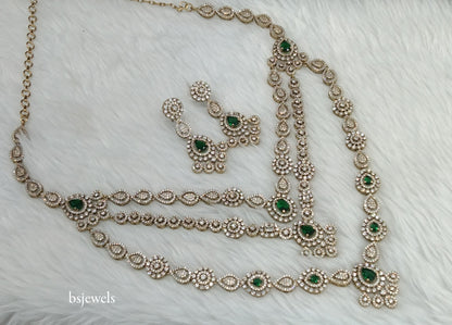Antique Green American Diamond Ad Noor Necklace Set