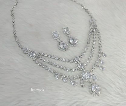 Silver American Diamond Ad Jasnoor Necklace Set