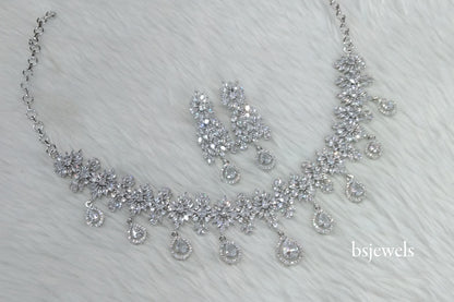Silver American Diamond Ad Jassu Necklace Set