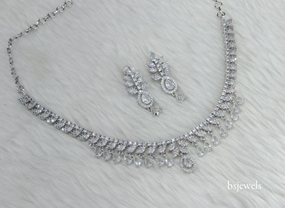 Silver American Diamond Ad Sona Necklace Set