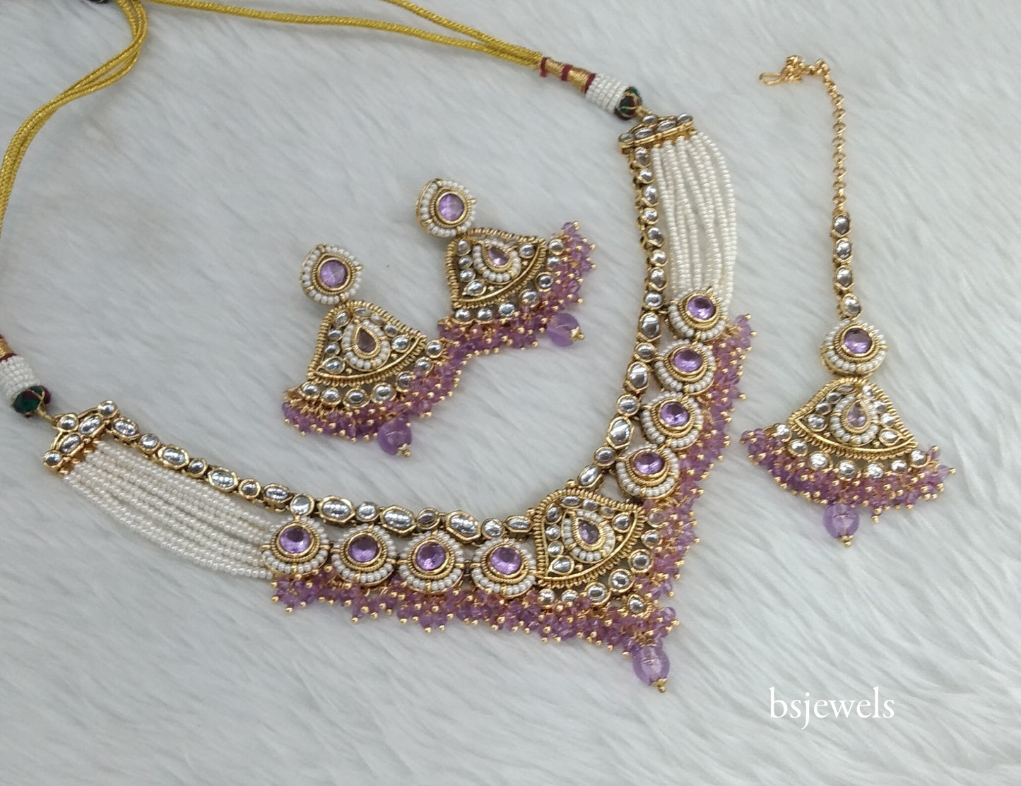 Gold Purple Kundan Necklace Pinki sets