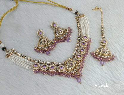 Gold Purple Kundan Necklace Pinki sets