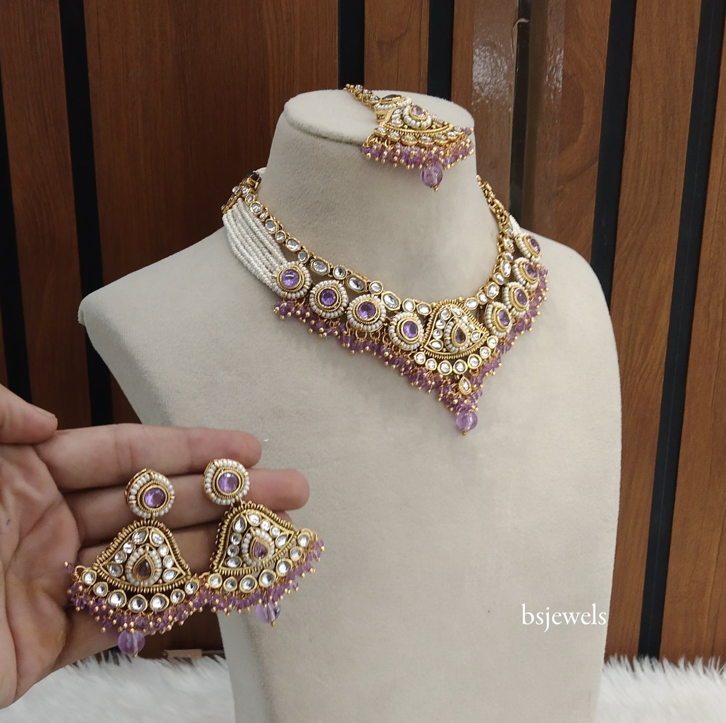 Gold Purple Kundan Necklace Pinki sets