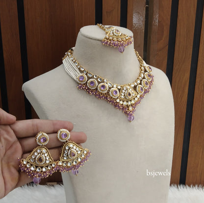 Gold Purple Kundan Necklace Pinki sets