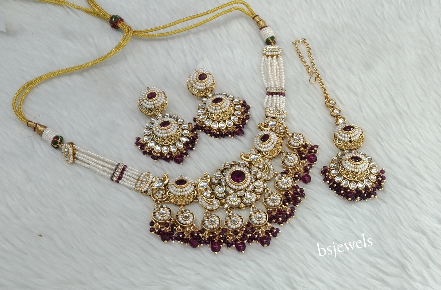 Gold Purple Kundan Choker Jewellery Priyanka Sets