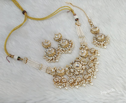 Gold White Kundan Choker Jewellery Priyanka Sets