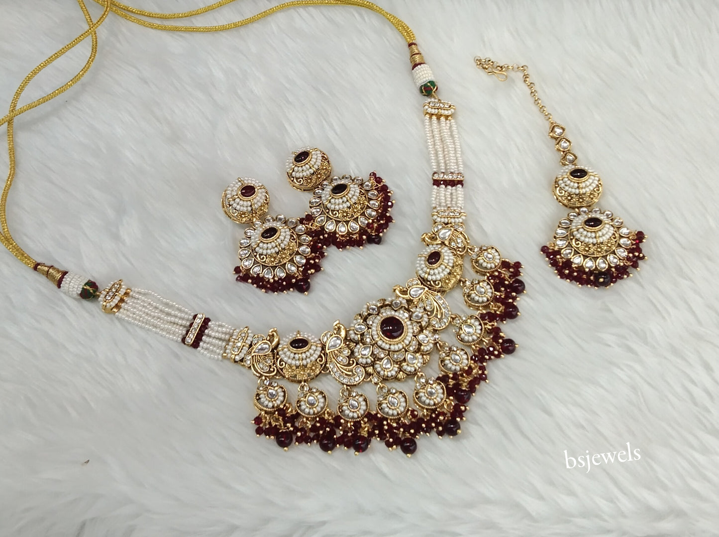 Gold Maroon Kundan Choker Jewellery Priyanka Sets