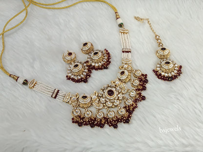 Gold Maroon Kundan Choker Jewellery Priyanka Sets