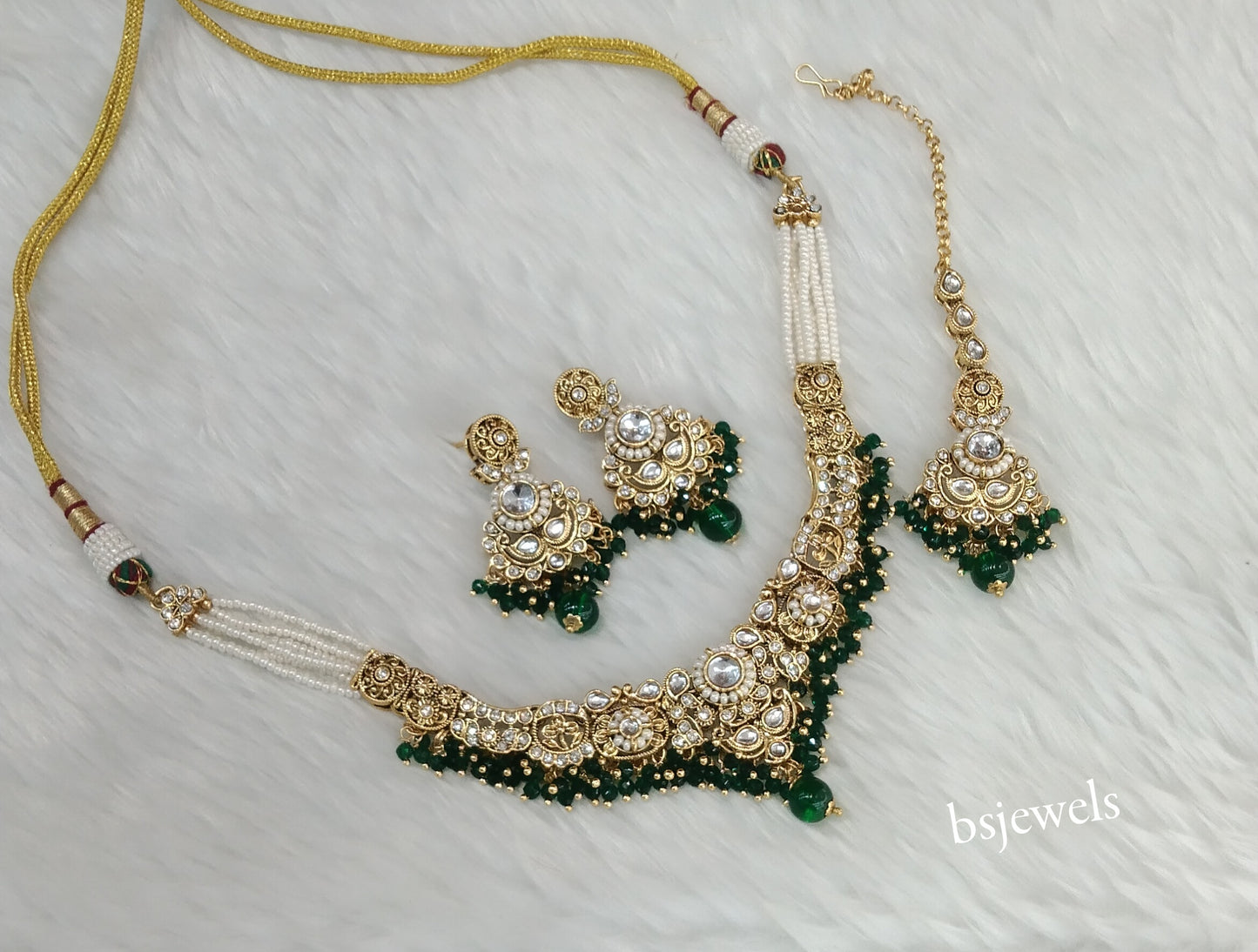 Gold Green Kundan Choker Jewellery Gopi Sets
