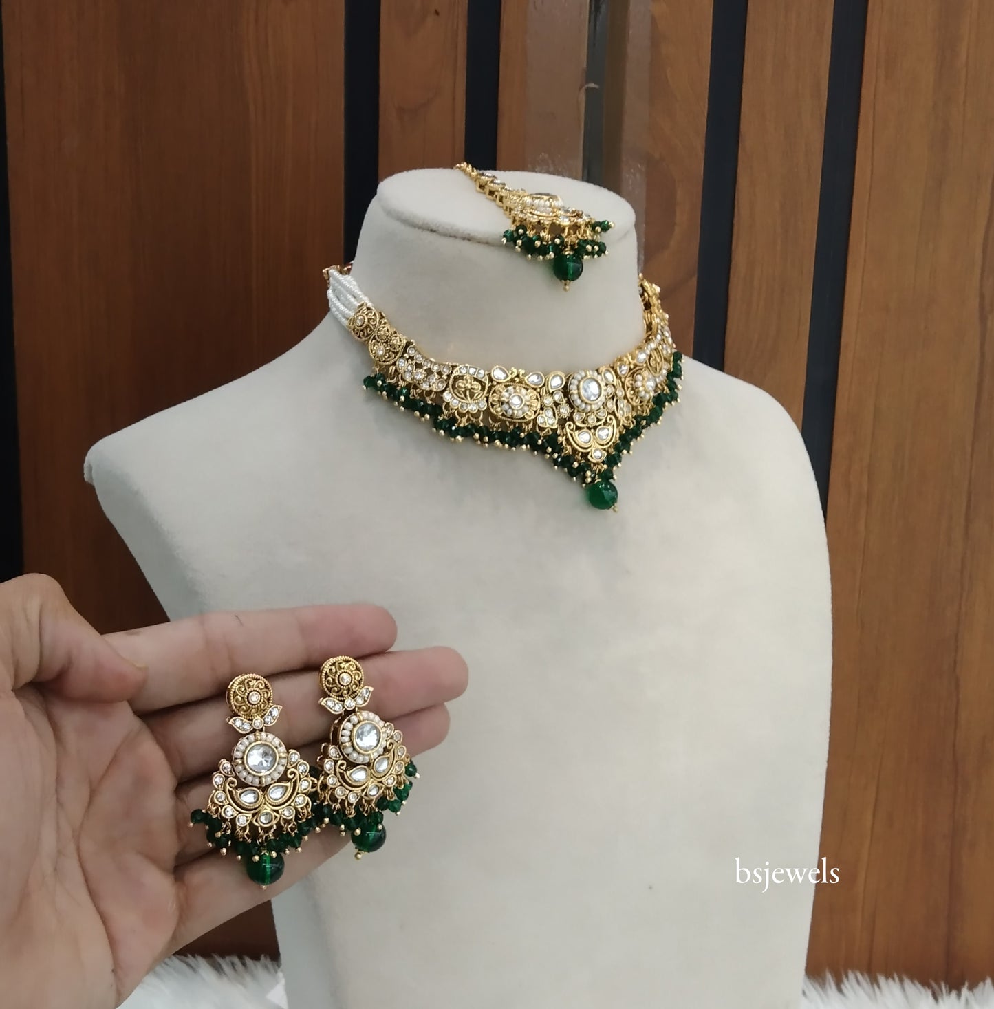 Gold Green Kundan Choker Jewellery Gopi Sets