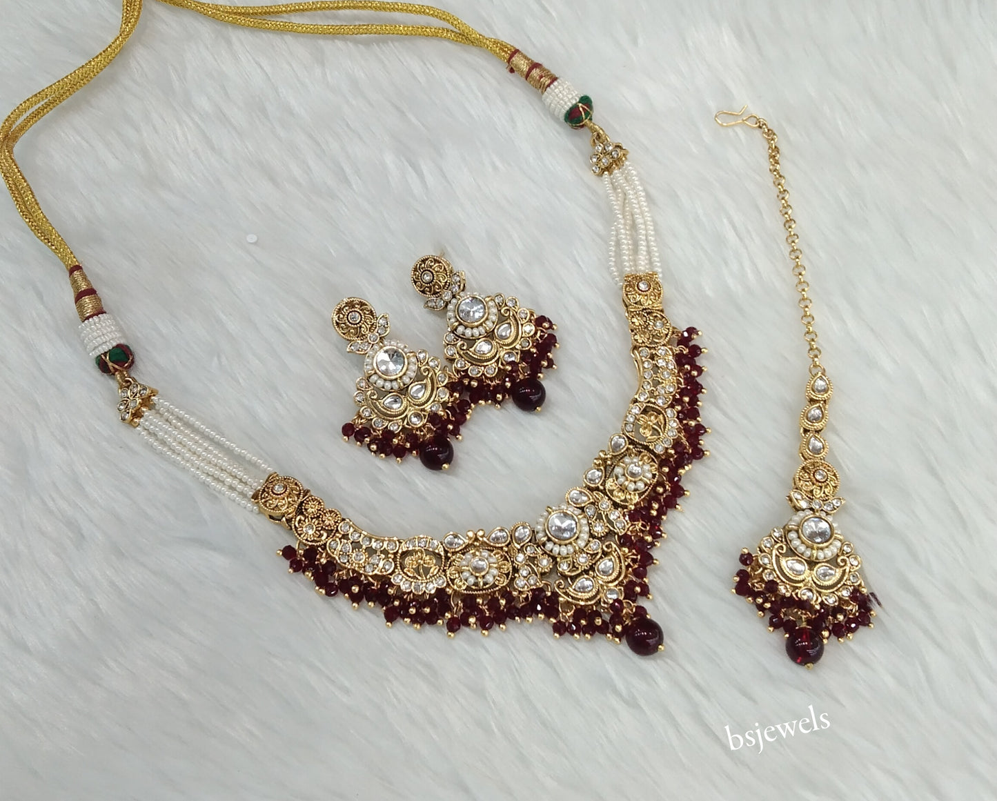 Gold Maroon Kundan Choker Jewellery Gopi Sets