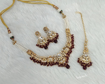 Gold Maroon Kundan Choker Jewellery Gopi Sets
