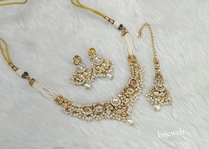 Gold White Kundan Choker Jewellery Gopi Sets