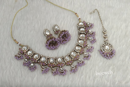 Antique Purple Kundan Necklace Jewellery Geet Set