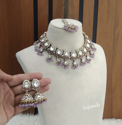 Antique Purple Kundan Necklace Jewellery Geet Set