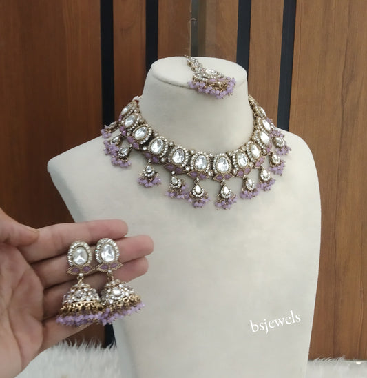 Antique Purple Kundan Necklace Jewellery Geet Set