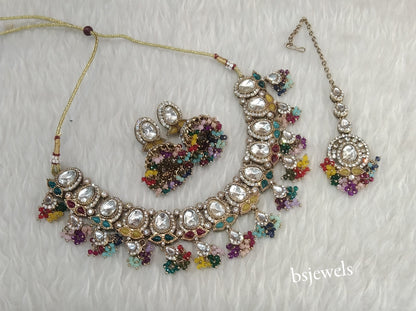 Antique Multi Color Kundan Necklace Jewellery Geet Set
