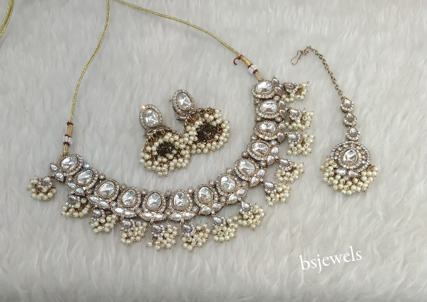 Antique White Kundan Necklace Jewellery Geet Set