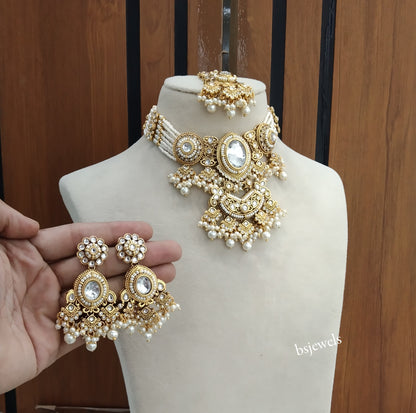Gold White Kundan Choker Jewellery Urvi Sets