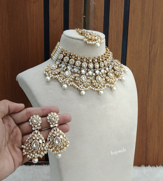 Gold White Kundan Necklace Eisha sets