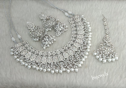 Silver Necklace Jewellery Shallu Set
