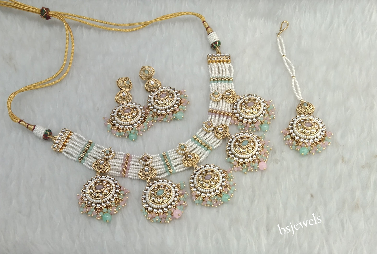 Mint pink Kundan Necklace Sunita sets