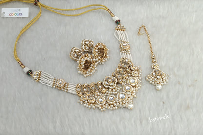 Gold White Kundan Necklace Diya sets