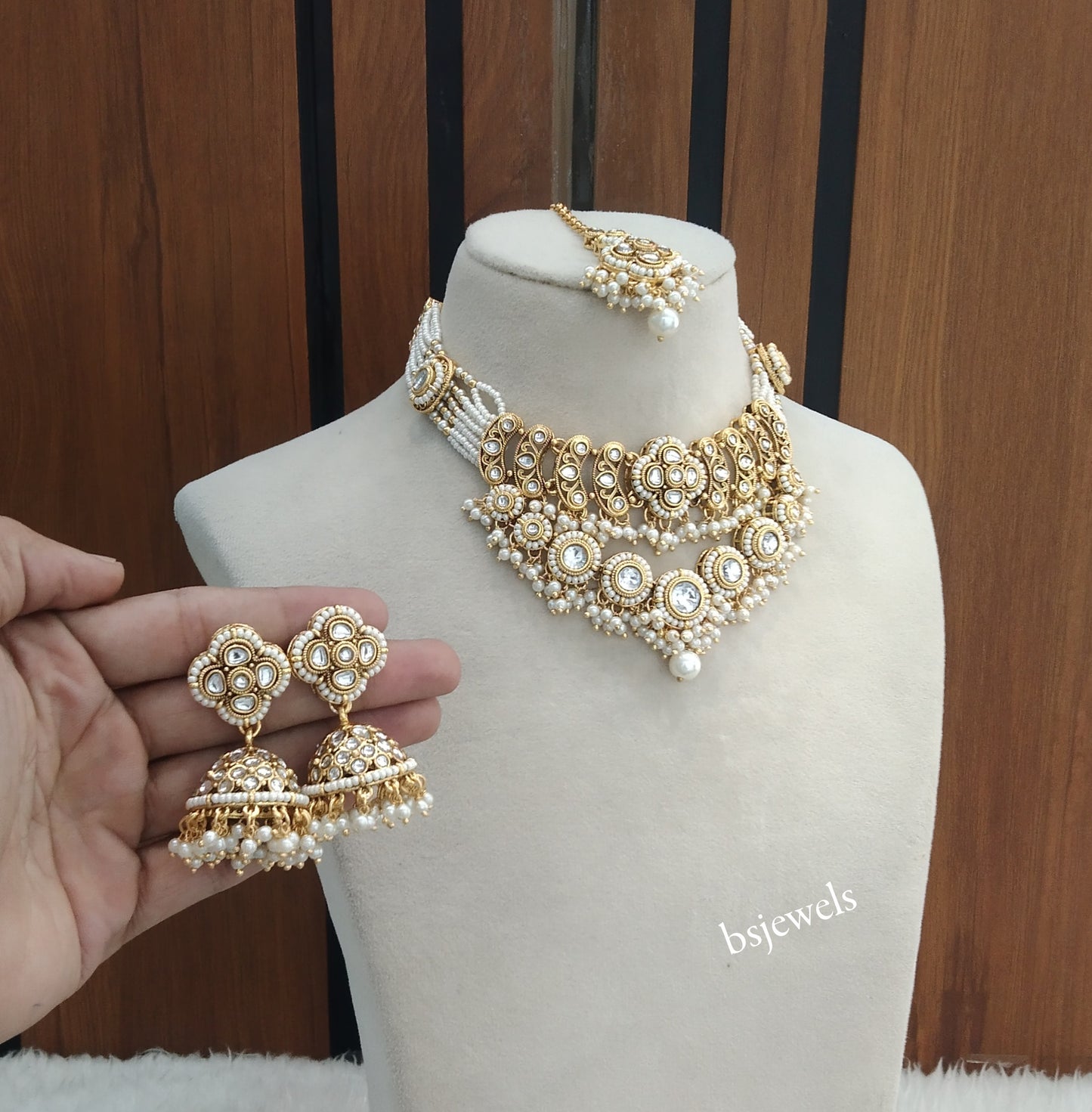 Gold White Kundan Necklace Diya sets