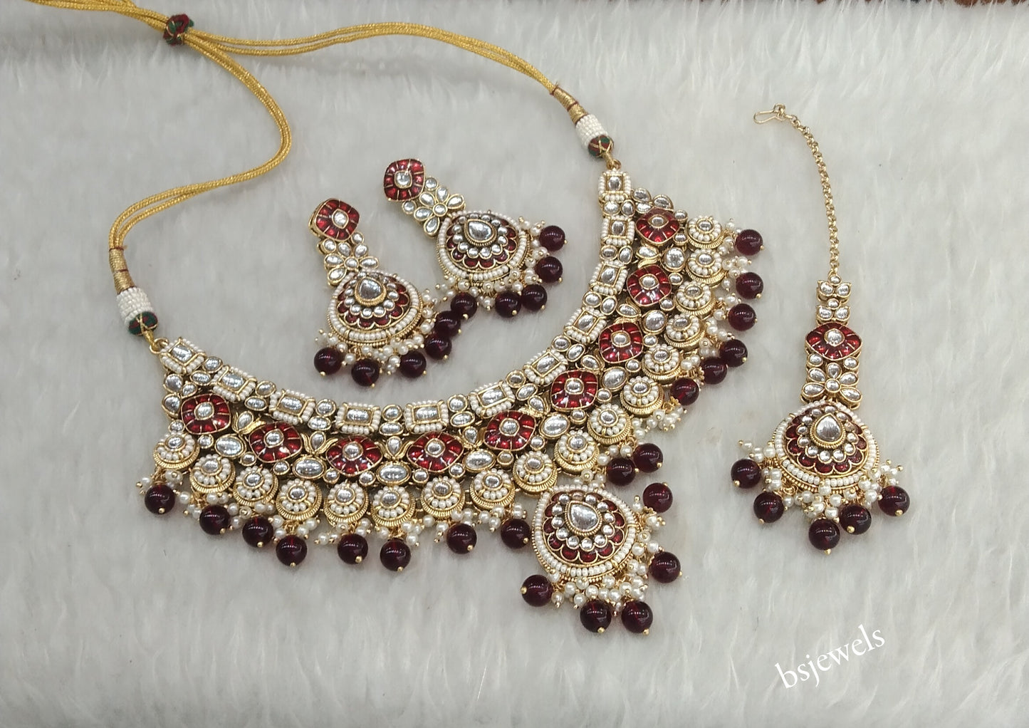 Gold Maroon Kundan Necklace Aira sets
