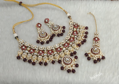 Gold Maroon Kundan Necklace Aira sets