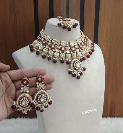 Gold Maroon Kundan Necklace Aira sets