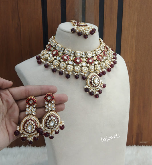 Gold Maroon Kundan Necklace Aira sets