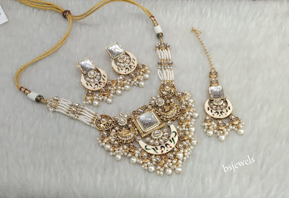 Gold White Kundan Necklace Hiya sets
