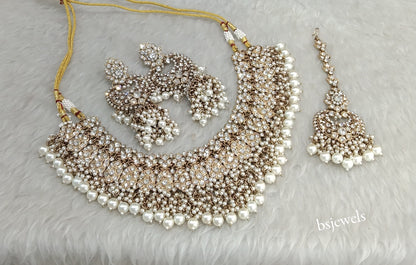 Antique Gold White Bridal Necklace Shallu Set