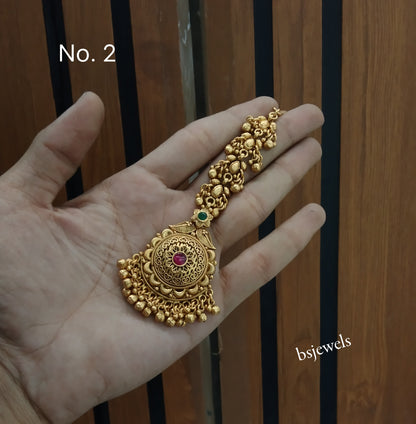 Gold polki Antique Gold Tikka Jewellery Headpiece Set
