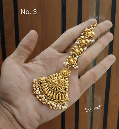 Gold polki Antique Gold Tikka Jewellery Headpiece Set