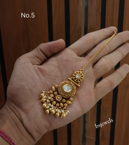 Gold polki Antique Gold Tikka Jewellery Headpiece Set