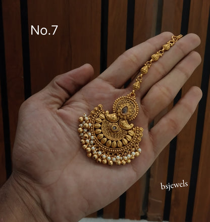 Gold polki Antique Gold Tikka Jewellery Headpiece Set