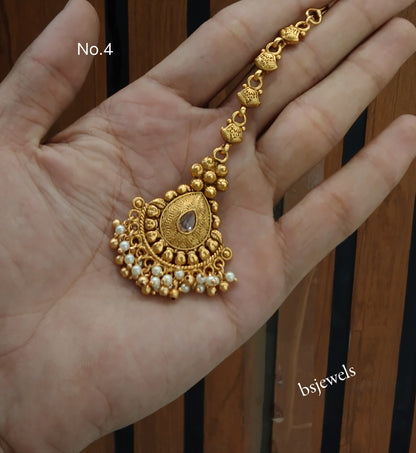 Gold polki Antique Gold Tikka Jewellery Headpiece Set