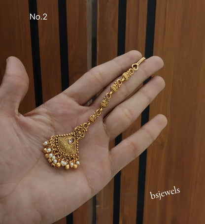 Gold polki Antique Gold Tikka Jewellery Headpiece Set