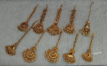 Gold polki Antique Gold Tikka Jewellery Headpiece Set