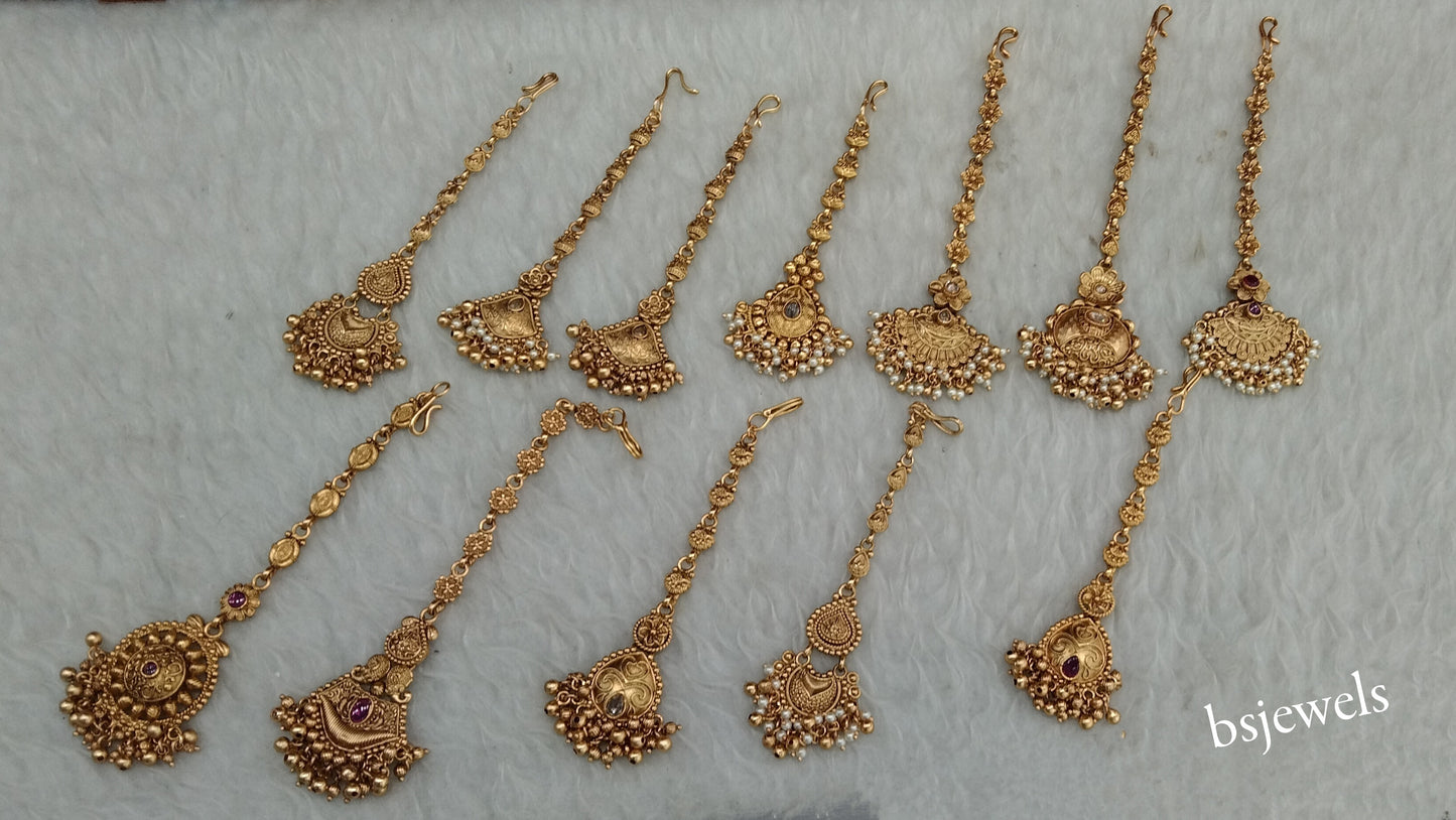 Gold polki Antique Gold Tikka Jewellery Headpiece Set
