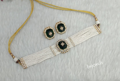 Gold Green Kundan Choker Jewellery Eman Sets