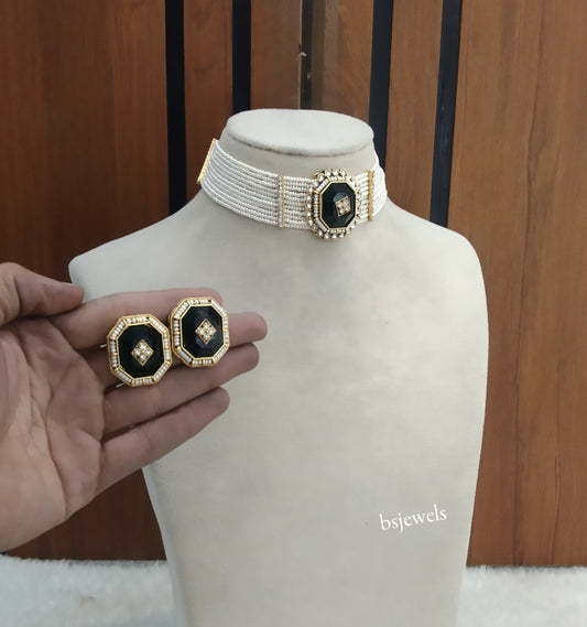 Gold Green Kundan Choker Jewellery Eman Sets