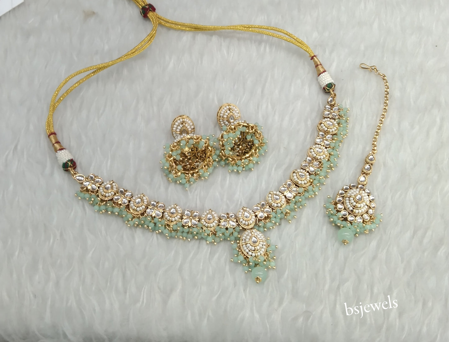 Gold Mint Kundan Rania Necklace sets