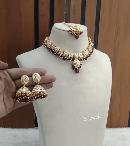 Gold Purple Kundan Rania Necklace sets
