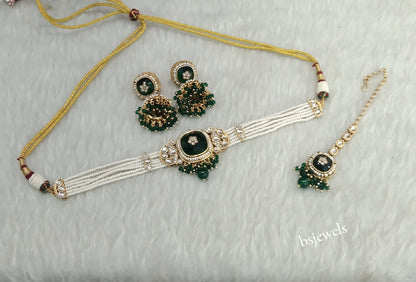 Gold Green Kundan Choker Jewellery Asma Sets